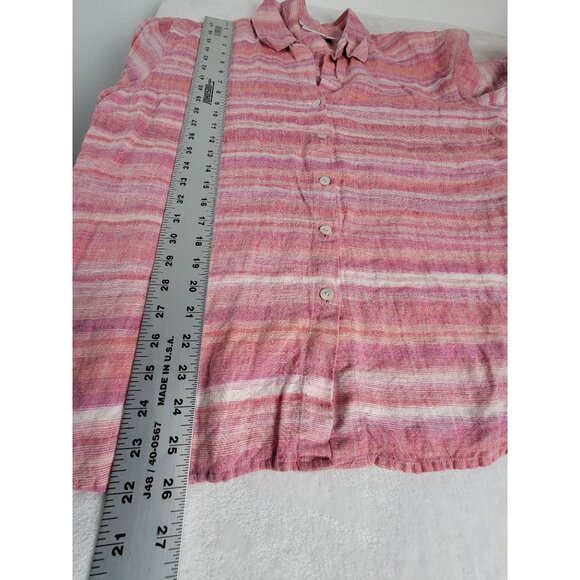 Chico's Design Women Size 3 Pink White Striped Button-Up Linen Shirt Long Sleeve - Picture 7 of 7